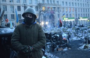 Protesters at Hrushevskogo street in Kyiv