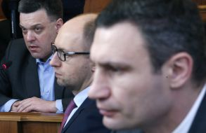 Oleg Tyagnybok, Arseniy Yatsenyuk and Vitali Klitschko