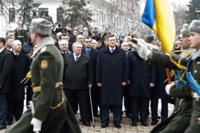 Participants of ceremony of laying-on of flowers
