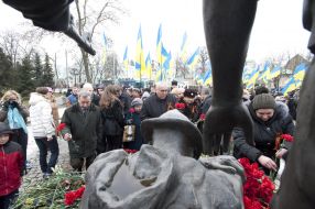 Participants of ceremony of laying-on of flowers
