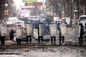 Law enforcement officers on the street. Hrushevskoho