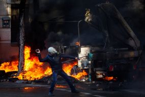 Protester on Instytutska street