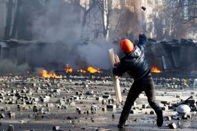Protester on Instytutska street