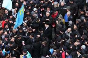 Refat Chubarov near protesters