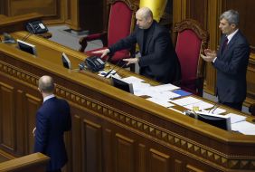 Arseniy Yatsenyuk, Aleksandr Turchinov and Ruslan Koshulinskiy