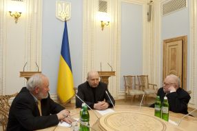 Aleksandr Turchinov, Vyachaslab Bryukhovetskiy and Miroslav Popovich