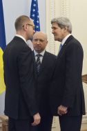 John Kerry, Arseniy Yatsenyuk and Aleksandr Turchinov