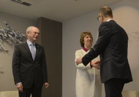 Catherine Ashton, Arseniy Yatsenyuk and Herman Van Rompuy
