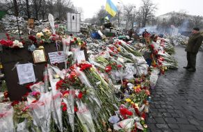 Flowers in memory about the lost activists of Maydan
