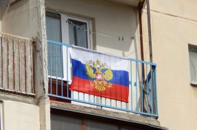 Russian flag on the balcony