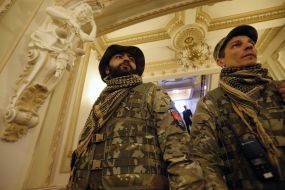 Activists of "The right sector" in building of Supreme court of Ukraine