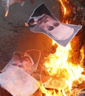 Burning Putin's portrait