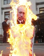 Burning mannequin with Putin's portrait