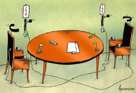 Caricature "Negotiating Table" by Igor Lukyanchenko