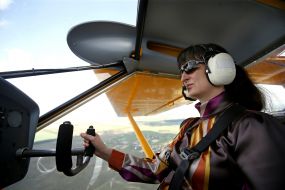 Nadezhda Bray pilot at the controls of the aircraft