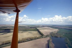 Under the wing of the plane
