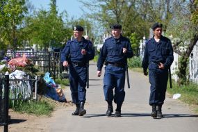 Militiamen at the cemetery