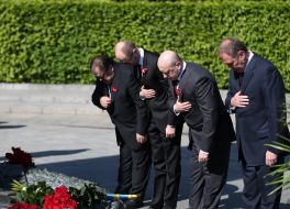 Participants of ceremony of laying-on of flowers