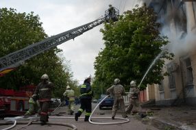 Fire in building of city management of militia in Mariupol