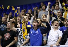 Fans BC "Budivelnik" celebrate their team's victory