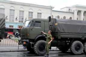 KAMAZ military in the center of Simferopol