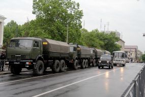 KAMAZ military in the center of Simferopol