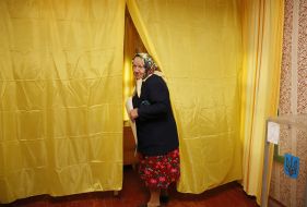 Elderly woman on an election district