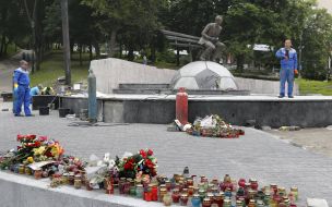 Reconstruction work at the monument to Valery Lobanovsky