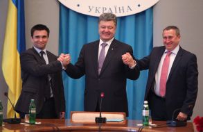 Pavel Klimkin, Petr Poroshenko and Andrey Deshchitsa