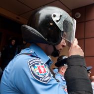 Militiaman outside the Court of Appeal