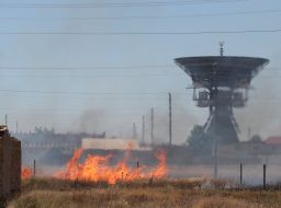Burning dead wood in the steppe