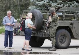 Ukrainian soldier and the woman