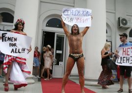 FEMEN staged a rally in support by Oleg Sentsov