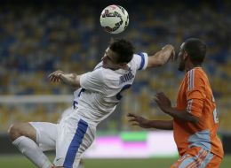 Moment of the soccer Champions League match