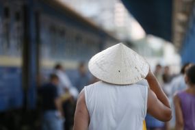 Passenger on the platform of railway station