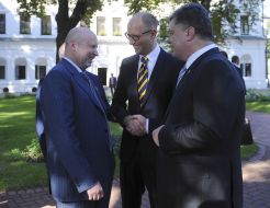Aleksandr Turchinov, Arseniy Yatsenyuk and Petr Poroshenko