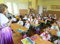First-grader in classroom