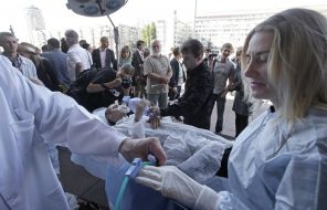 Doctors conducted surgical operation in the open air 