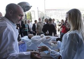 Doctors conducted surgical operation in the open air 