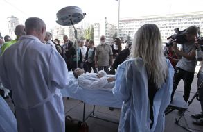 Doctors conducted surgical operation in the open air 