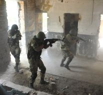 The servicemen of the 95th separate airmobile brigade during exercises