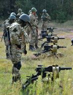 The servicemen of the 95th separate airmobile brigade during exercises