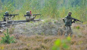 The servicemen of the 95th separate airmobile brigade during exercises