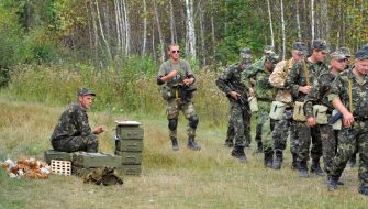 The servicemen of the 95th separate airmobile brigade during exercises