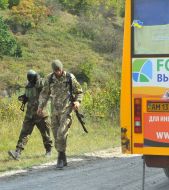 The servicemen of the 95th separate airmobile brigade during exercises