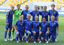 Players of female football team of Ukraine