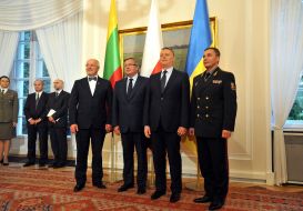 Juozas Olekas, Bronislaw Komorowski, Tomasz Semonyak and Valery Geletey