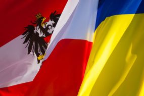 Flags of Ukraine and Austria