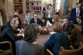 Petr Poroshenko, Angela Merkel, Francois Hollande and Vladimir Putin