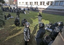 Law enforcers during the action of "Svoboda"